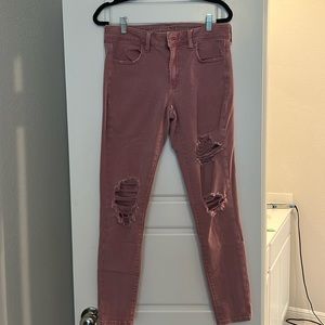 American Eagle Pink Distressed Jeans Size 8